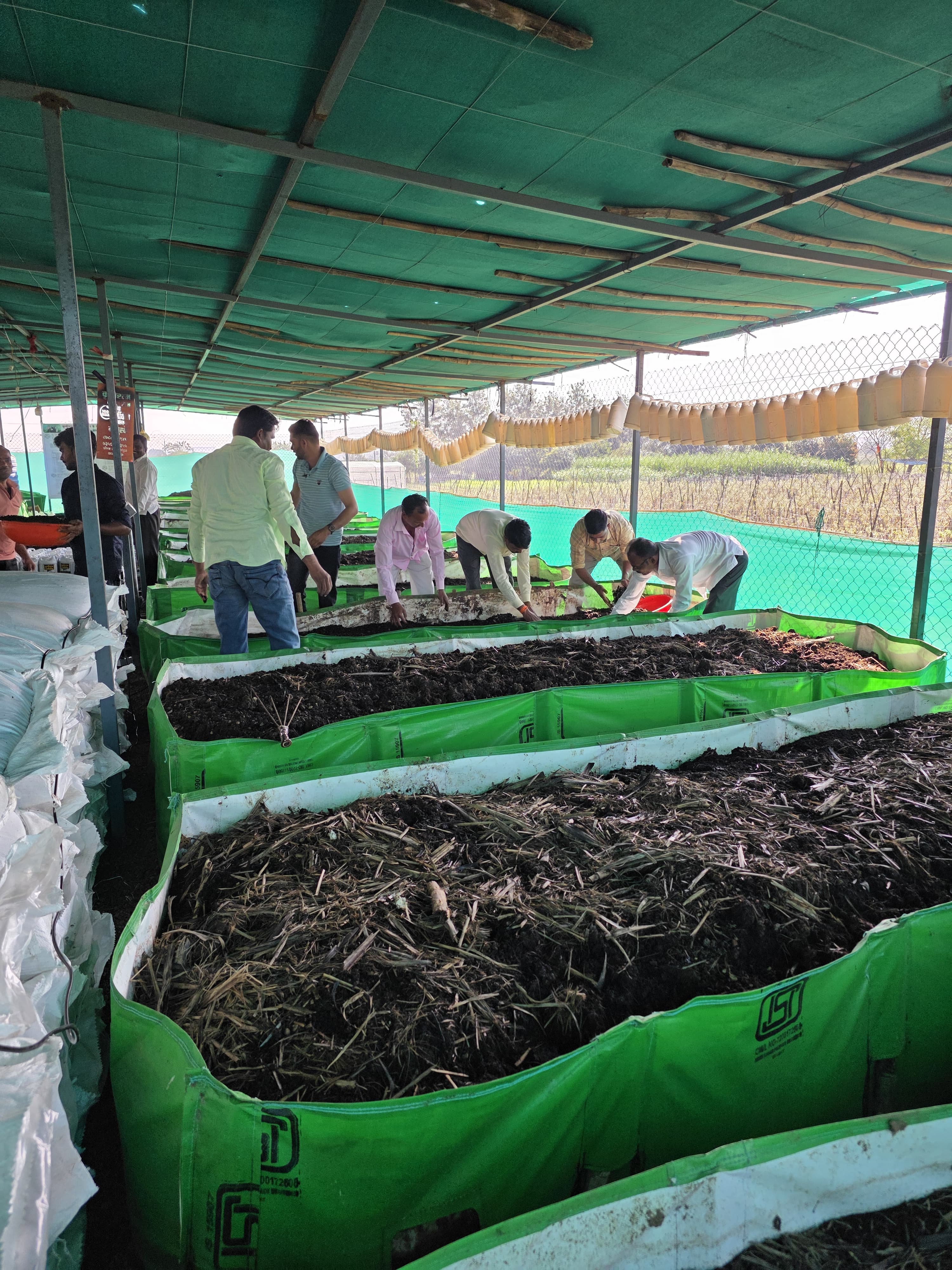 Farmers working on compost beds